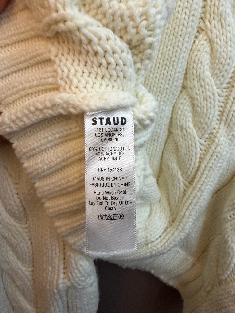 STAUD Women’s Ivory Cable-Knit 1/4 Zip Mock Neck Pullover Sweater M - Picture 9 of 11